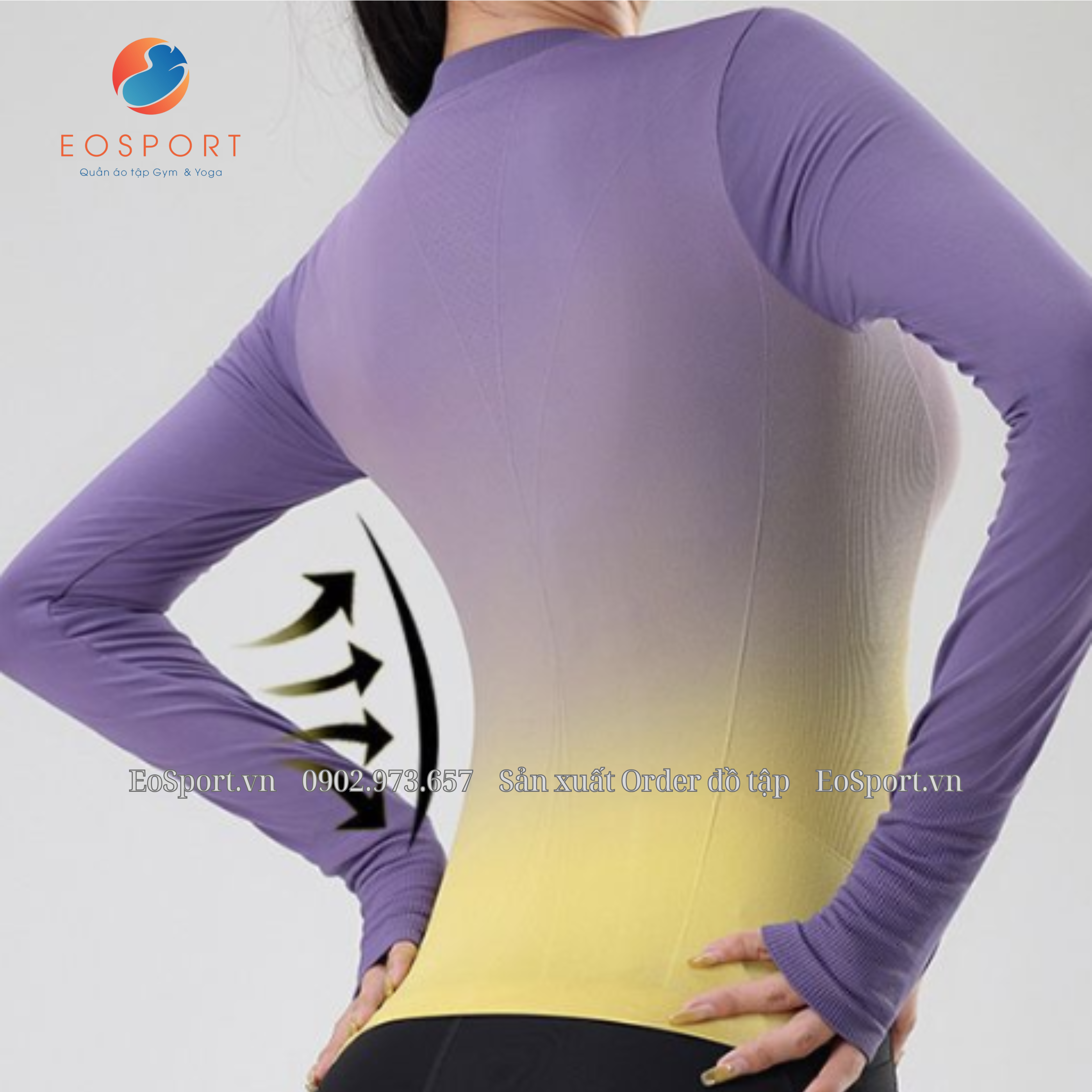 Áo tập Gym Yoga tay dài phối màu đẹp EOSPORT