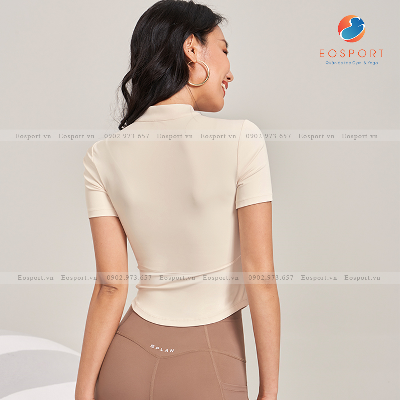 Áo Tập Gym Yoga Tay Ngắn Cổ Cao