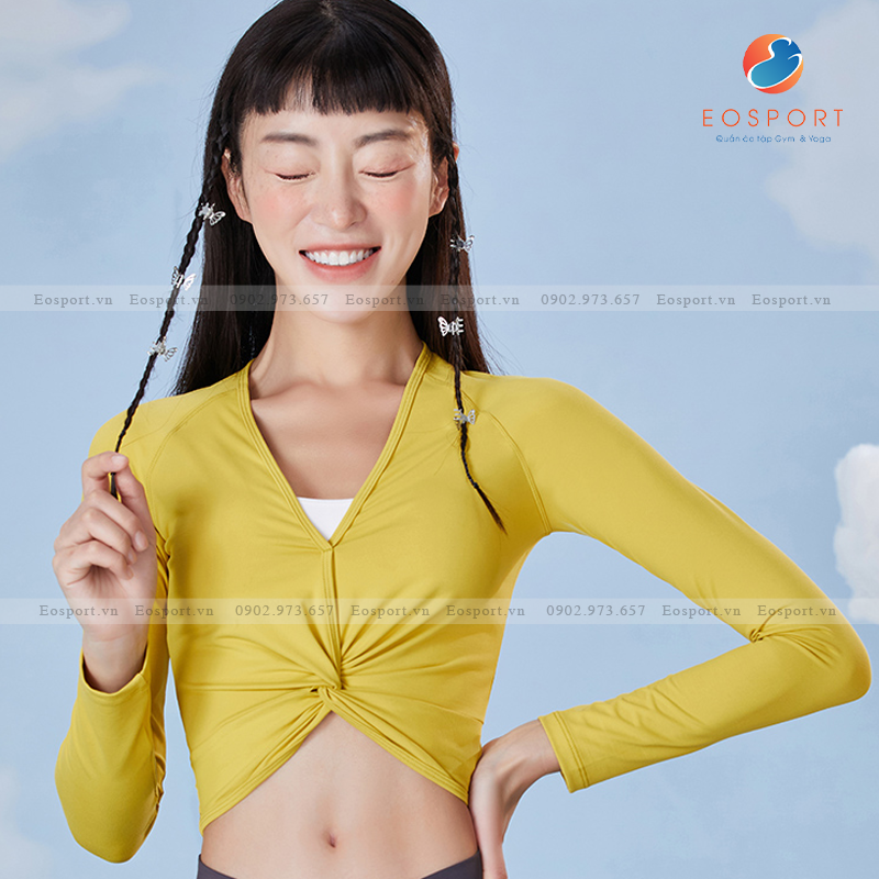 Áo Thun Tập Gym Tay Dài Có Nút Thắt