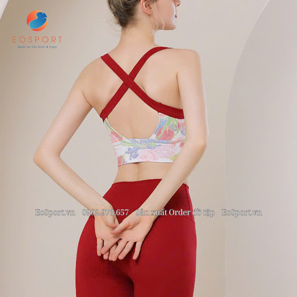 Bộ Đồ Yoga Hoạ Tiết Đẹp Khoét Lưng Sau - EO SPORT