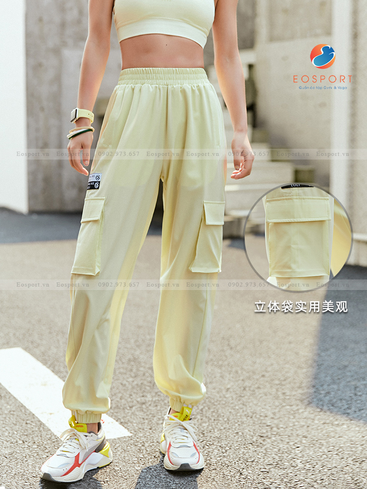 Quần Jogger Nữ Thể Thao Chất Thun Dù Si Giãn Cao Cấp