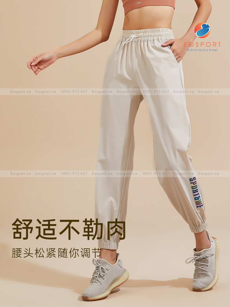 Quần Jogger Nữ Thể Thao Chất Thun Dù Si Giãn Cao Cấp