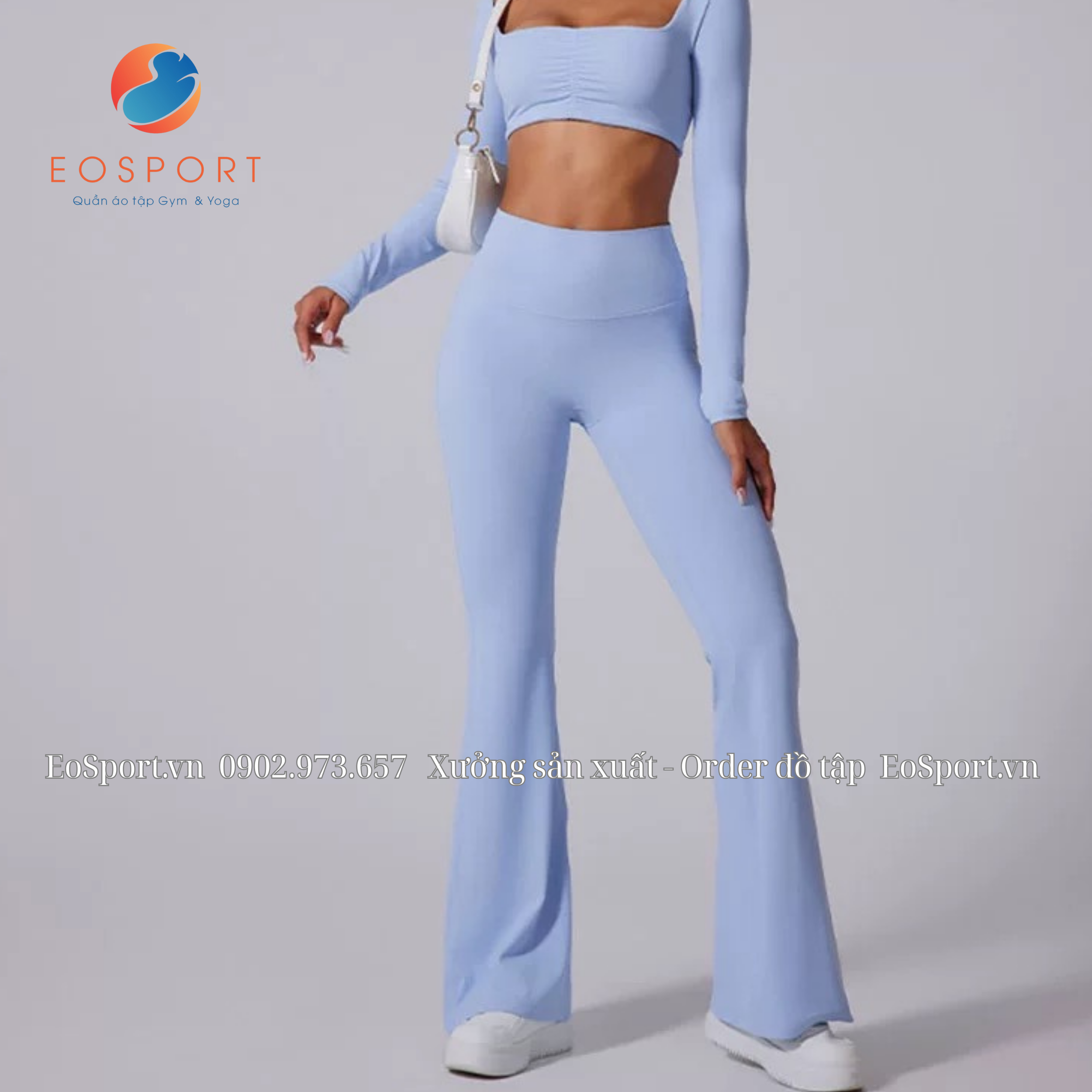 Set đồ tập Gym Yoga cổ vuông tay dài – quần ống loe | EOSPORT
