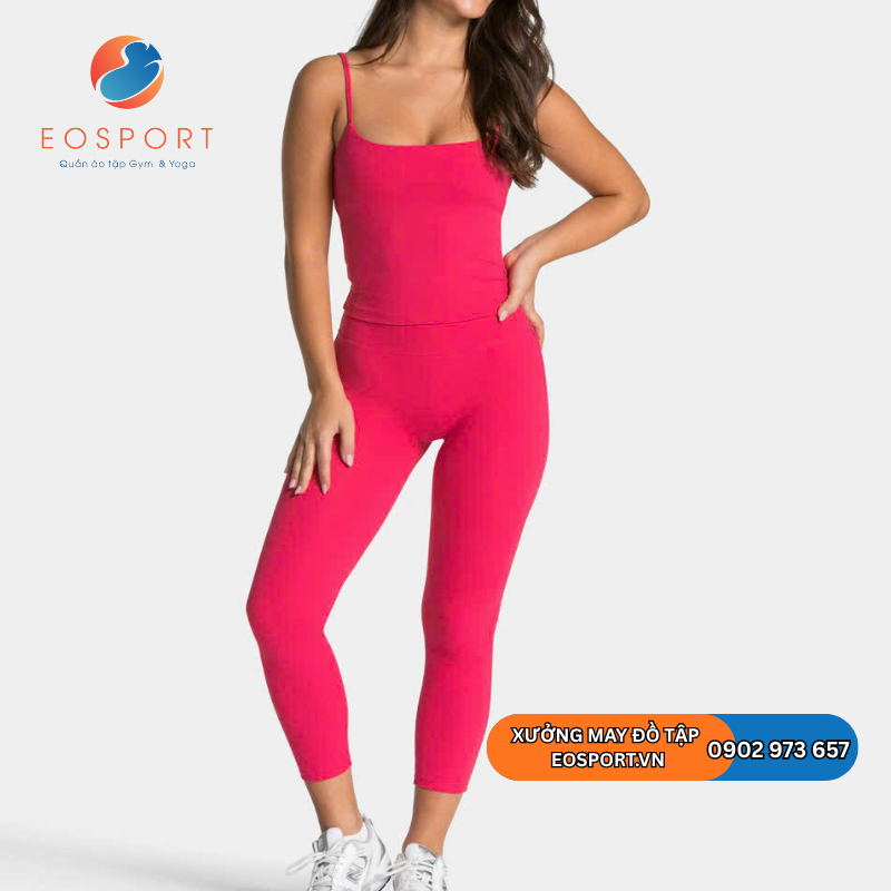 Bộ đồ tập yoga hai dây màu hồng