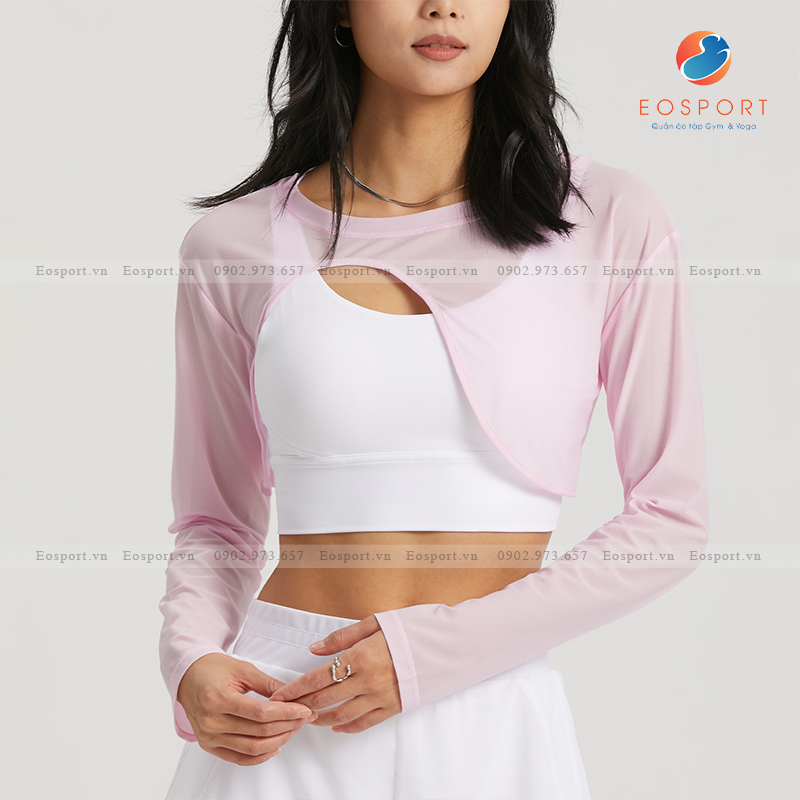 Áo Tank Nữ Tay Dài Gợn Sóng Lưới Thun Thoáng Khí