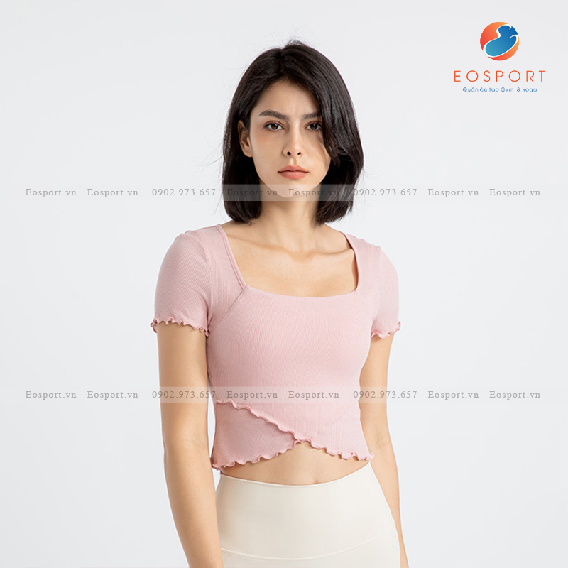 Áo Tank Tay Ngắn Viền Ren Chéo